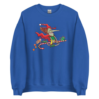 Mischievous witch having fun at Christmas - Unisex Sweatshirt. Royal blue. Front view