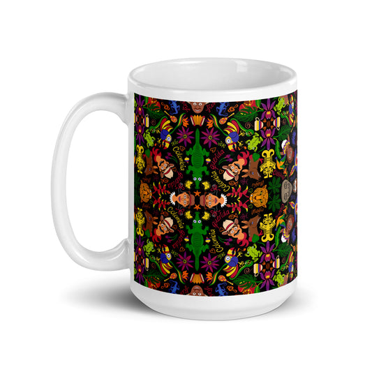 Colombia, the charm of a magical country White glossy mug. 15 oz. Handle on left