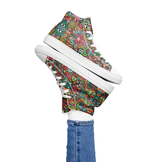 Robot Odyssey: A High-Tech Adventure with Quirky Bots - Women’s high top canvas shoes. Lifestyle
