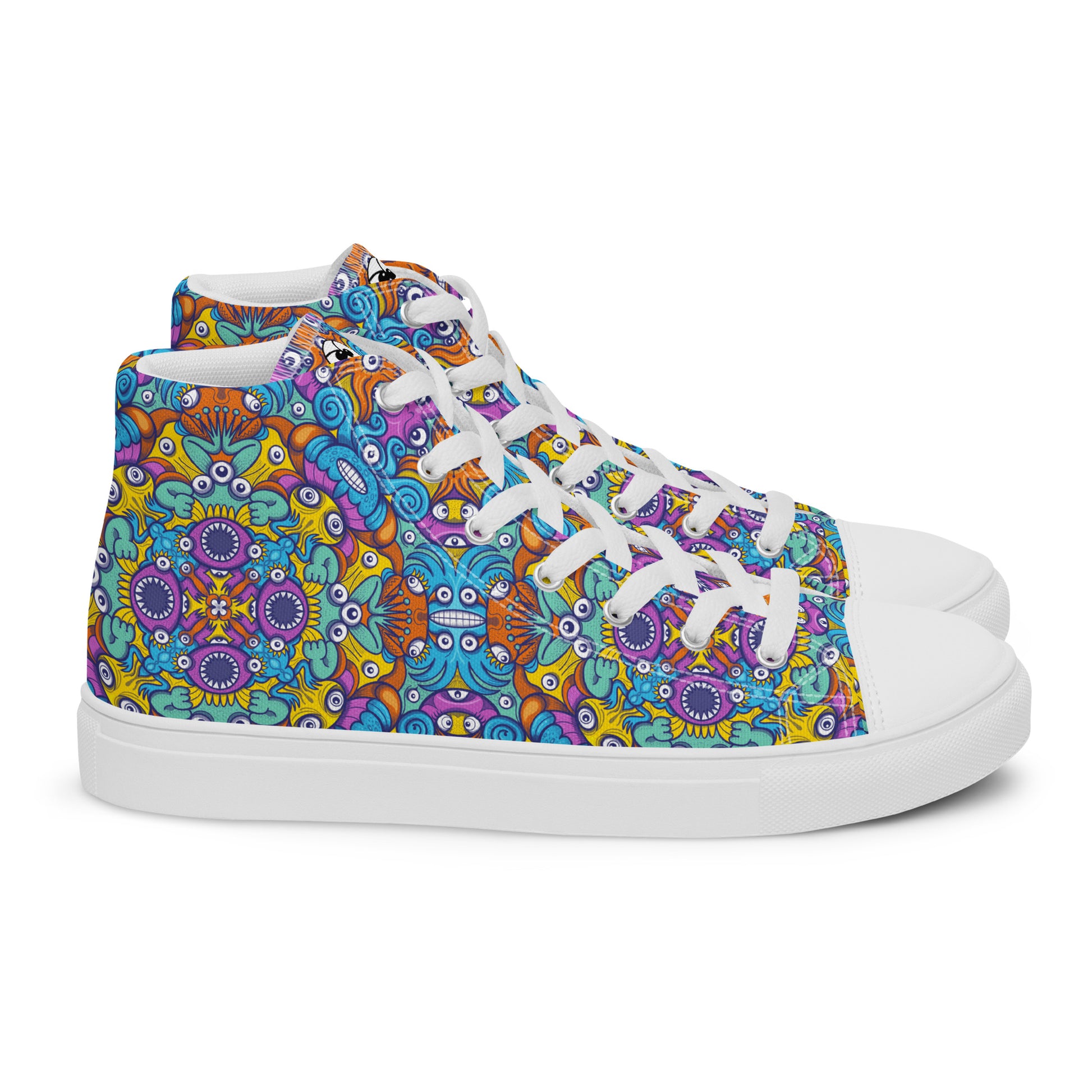 The ultimate sea beasts cast from the deep end of the ocean - Women’s high top canvas shoes. Side view
