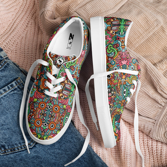 Robot Odyssey: A High-Tech Adventure with Quirky Bots - Women’s lace-up canvas shoes. Lifestyle