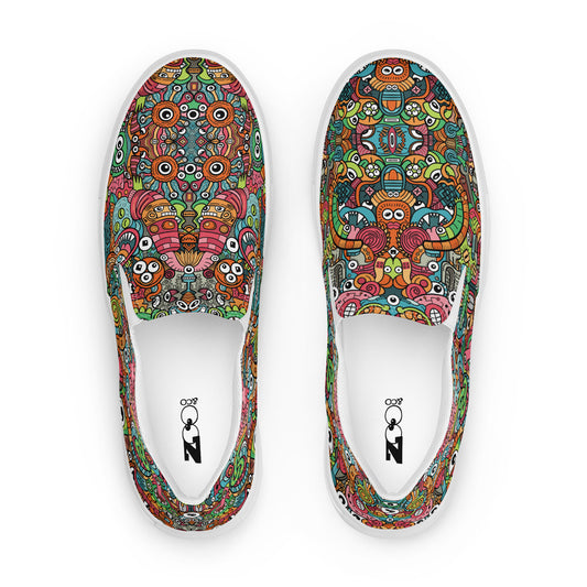 Robot Odyssey: A High-Tech Adventure with Quirky Bots - Women’s slip-on canvas shoes. Top view