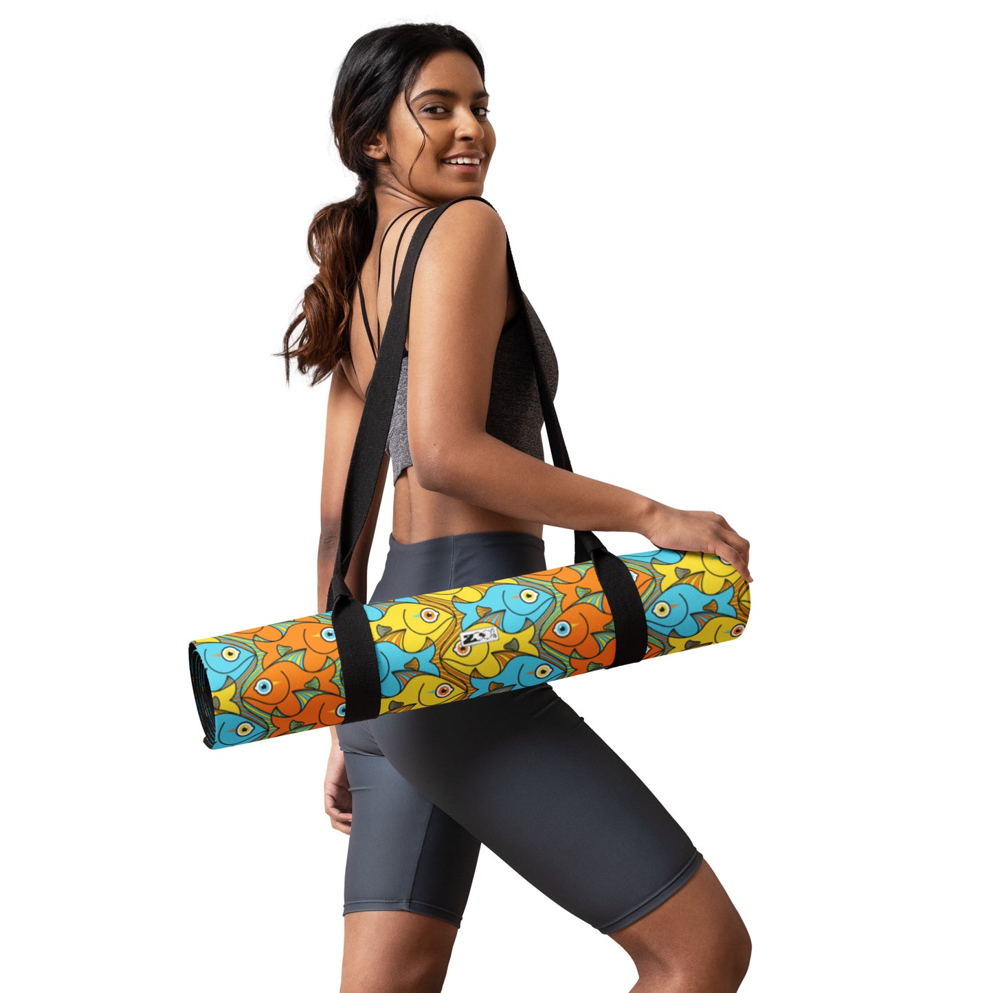 Smiling colorful fishes pattern Yoga mat. Lifestyle