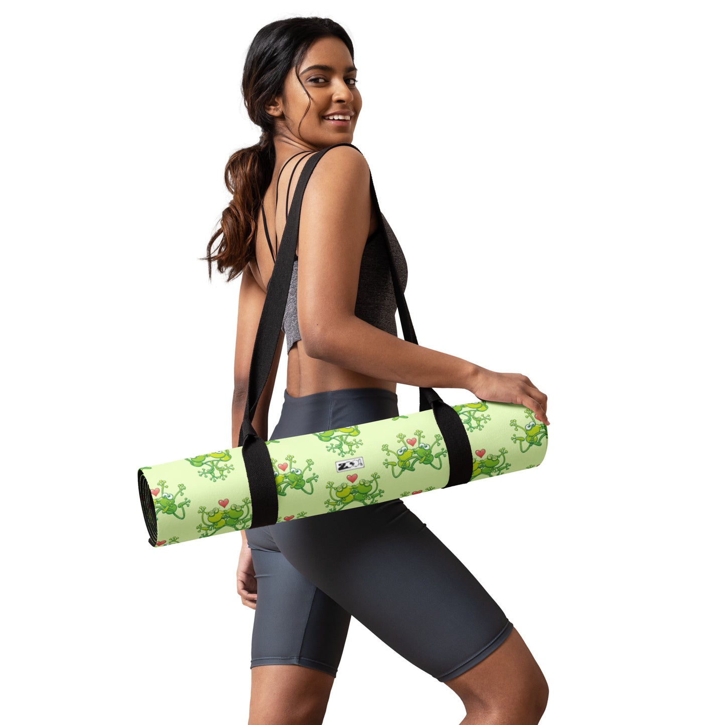 Green frogs are calling for love Yoga mat. Easy to take everywhere