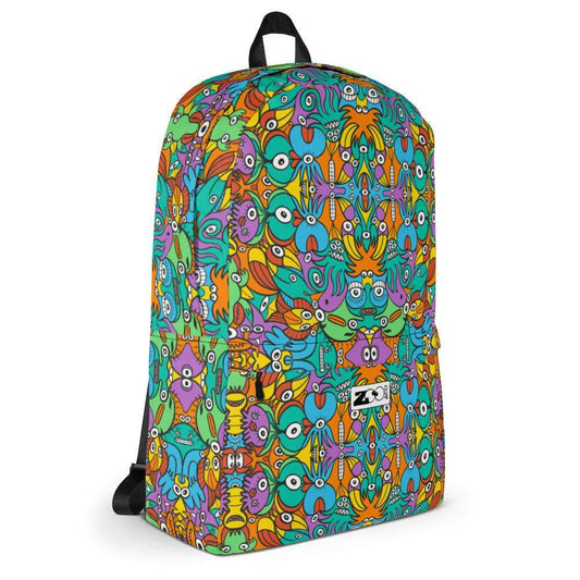 Fantastic doodle world full of weird creatures Backpack-Backpacks