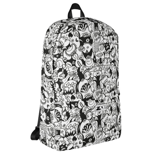 Black and white cool doodles art Backpack. Overview