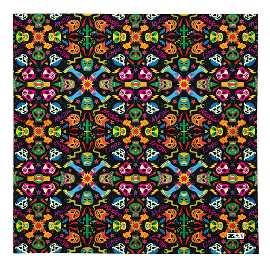 Mexican wrestling colorful party All-over print bandana. Large size