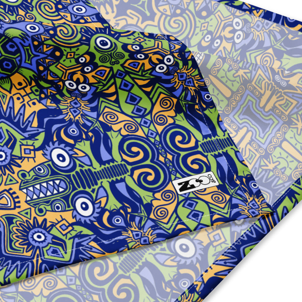 Playful pre-columbian symbols pattern All-over print bandana. Zoo&co branded product detail