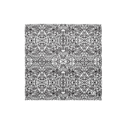 Brush style doodle critters All-over print bandana. Small size