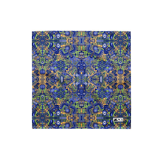 Playful pre-columbian symbols pattern All-over print bandana. Small size