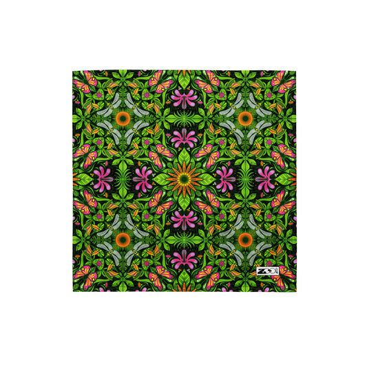 Magical garden full of flowers and insects All-over print bandana. Small size
