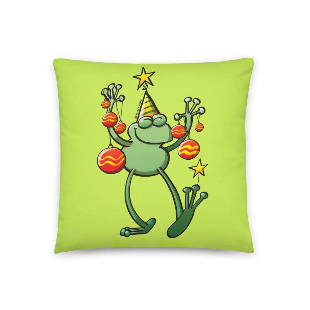 Green frog celebrating Christmas Basic Pillow-Basic pillows