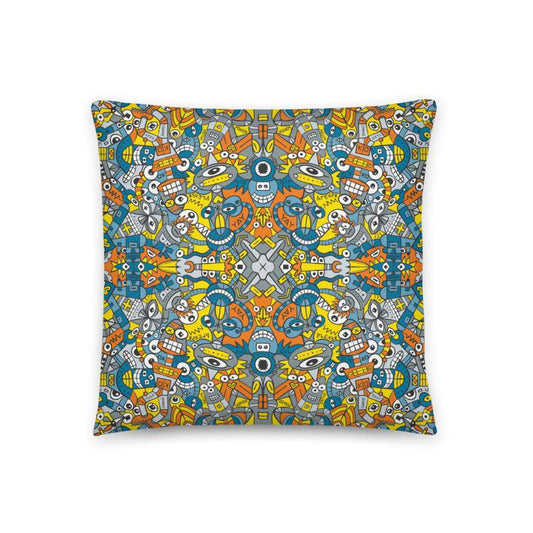 Retro robots doodle art Basic Pillow-Basic pillows