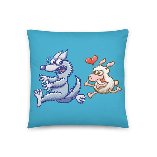 Sheep in love running after a wolf Basic Pillow-Basic pillows