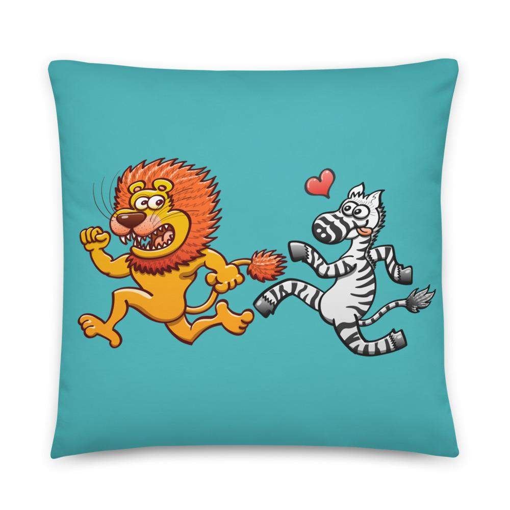 Zebra in love running after a lion Basic Pillow-Basic pillows