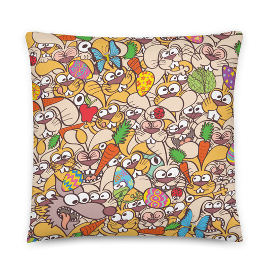 Thousands of crazy bunnies celebrating Easter Basic Pillow. 22 x 22. Back view
