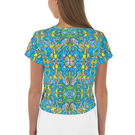 Exotic birds tropical pattern All-Over Print Crop Tee-Crop Tees