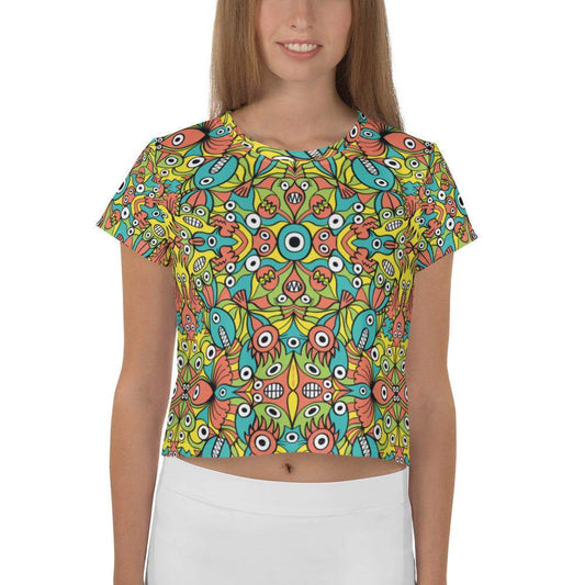 Alien monsters pattern design All-Over Print Crop Tee-Crop Tees