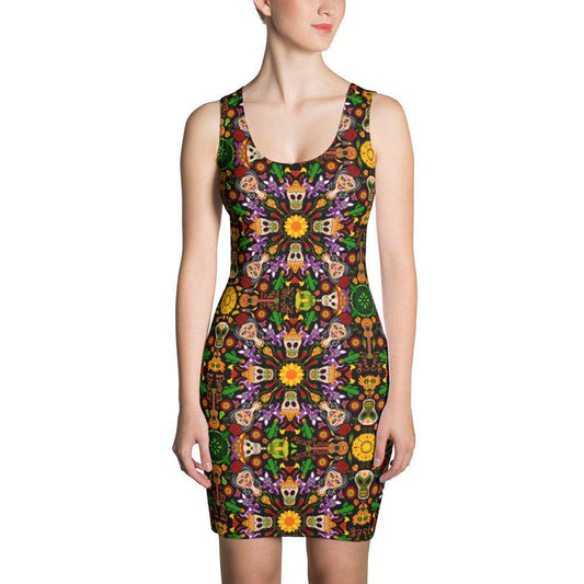 Mexican skulls celebrating the Day of the dead Sublimation Cut & Sew Dress-Sublimation cut & sew dresses