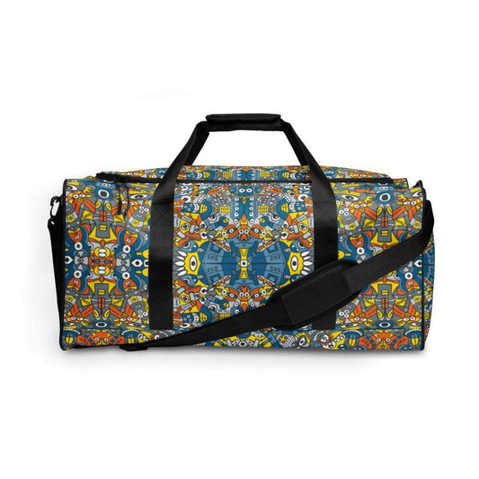 Retro robots doodle art Duffle bag-Duffle bags