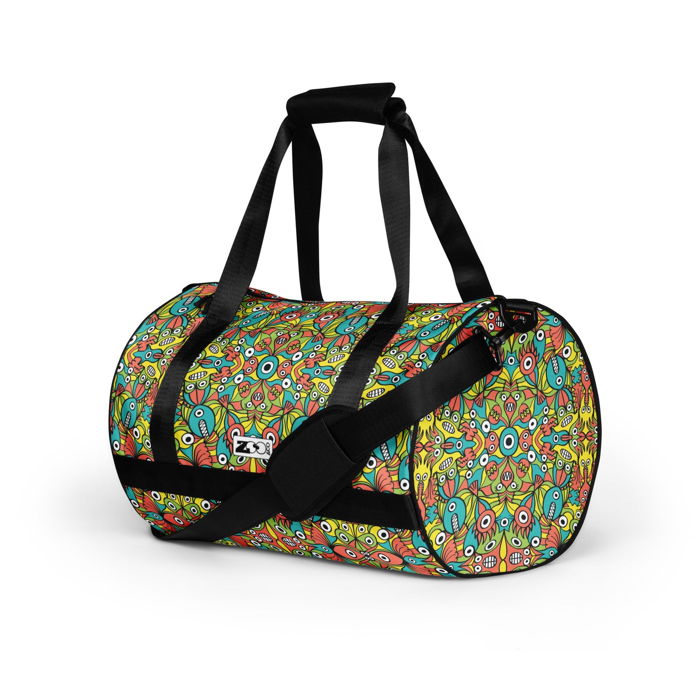 Alien monsters pattern design All-over print gym bag. Left front view