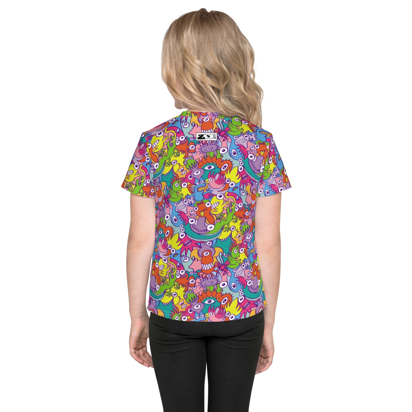 Doodle art street parade Kids crew neck t-shirt. Back view