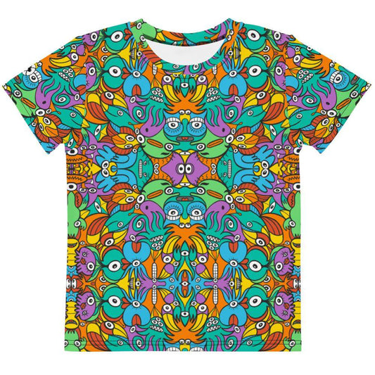 Fantastic doodle world full of weird creatures Kids crew neck t-shirt-Kids crew neck t-shirt