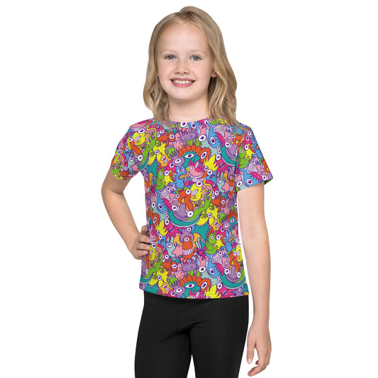 Doodle art street parade Kids crew neck t-shirt. Front view