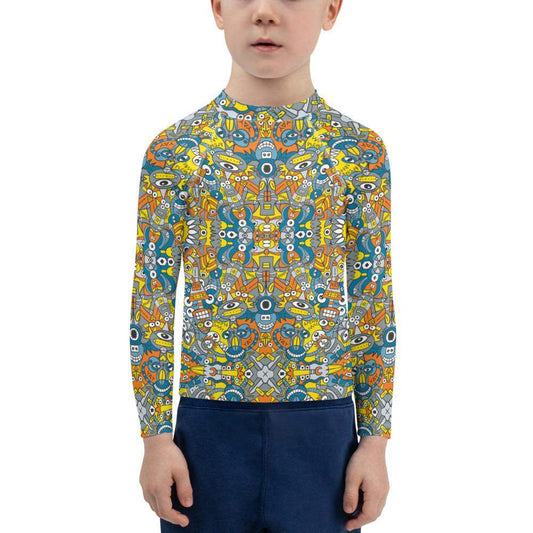 Retro robots doodle art Kids Rash Guard-Kids Rash Guard