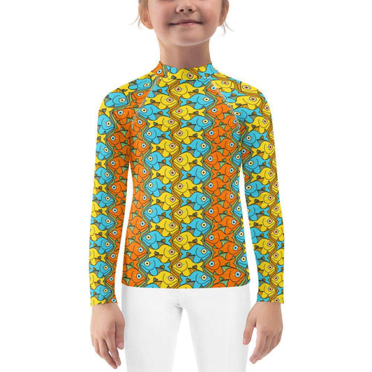 Smiling fishes colorful pattern Kids Rash Guard-Kids Rash Guard