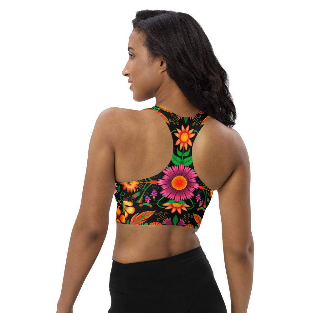 Wild flowers in a luxuriant jungle Longline sports bra-Longline sports bras