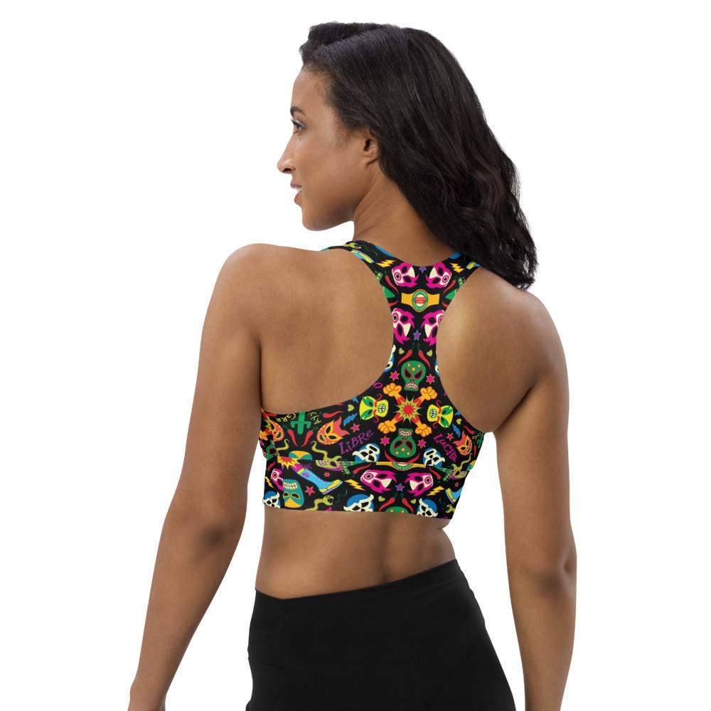 Mexican wrestling colorful party Longline sports bra-Longline sports bras