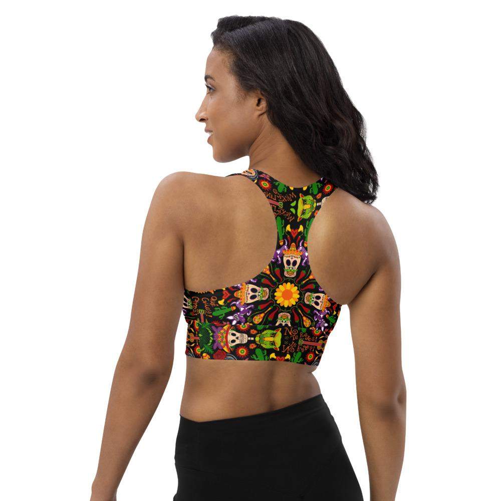Mexican skulls celebrating the Day of the dead Longline sports bra-Longline sports bras