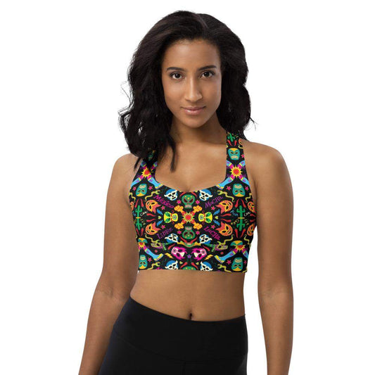 Mexican wrestling colorful party Longline sports bra-Longline sports bras