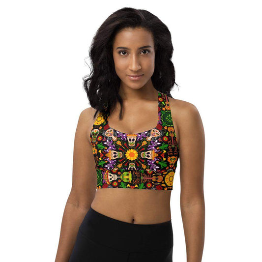 Mexican skulls celebrating the Day of the dead Longline sports bra-Longline sports bras