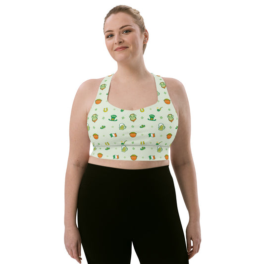 Celebrate Saint Patrick's Day in style Longline sports bra. Front view