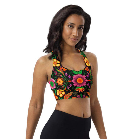 Wild flowers in a luxuriant jungle Longline sports bra-Longline sports bras