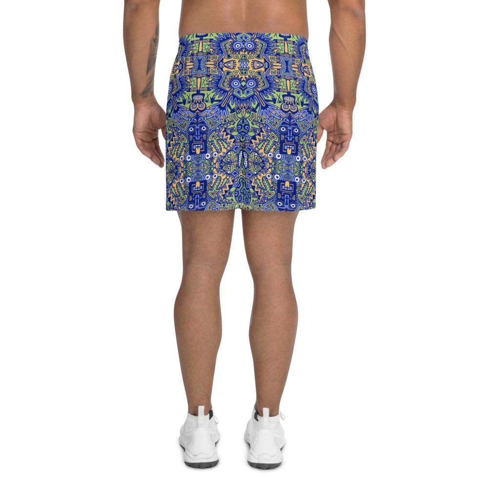 Playful Pre-columbian symbols pattern Men's Athletic Long Shorts-Athletic long shorts