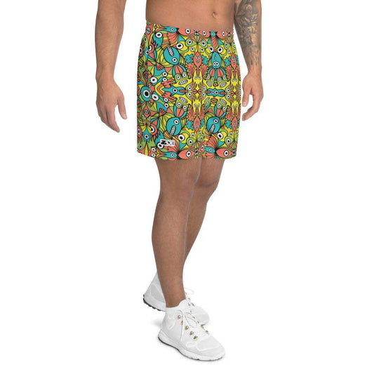 Alien monsters pattern design Men's Athletic Long Shorts-Athletic long shorts