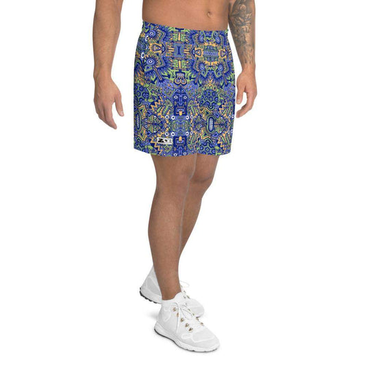 Playful Pre-columbian symbols pattern Men's Athletic Long Shorts-Athletic long shorts