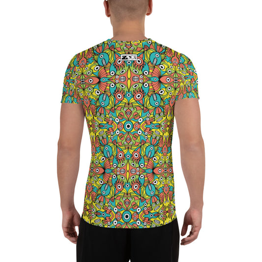 Alien monsters pattern design All-Over Print Men's Athletic T-shirt. Back view