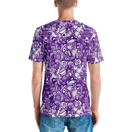 Fabulous blue critters doodle art Men's T-shirt. Back view