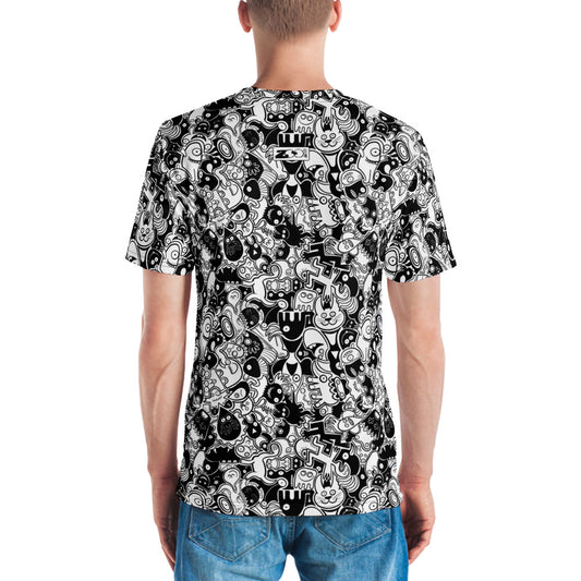 Joyful crowd of black and white doodle creatures All over print Men's t-shirt