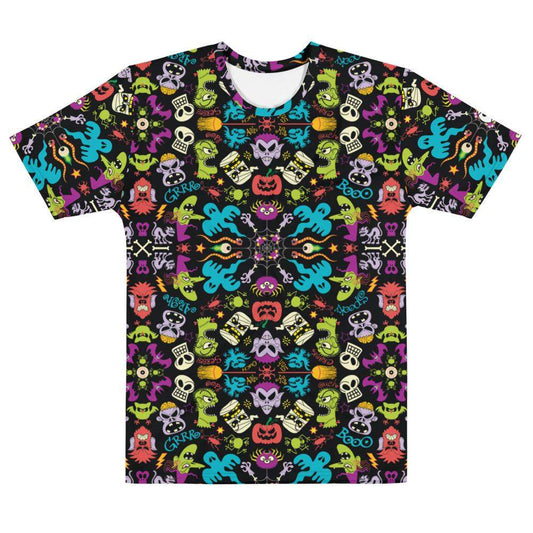 Spooky Halloween characters in a pattern design Men's T-shirt-All-over print T-Shirts