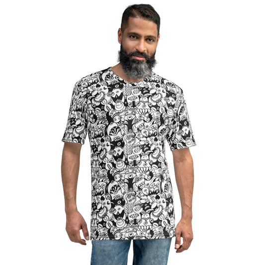 Black and white cool doodles art All over print Men's t-shirt. Front view