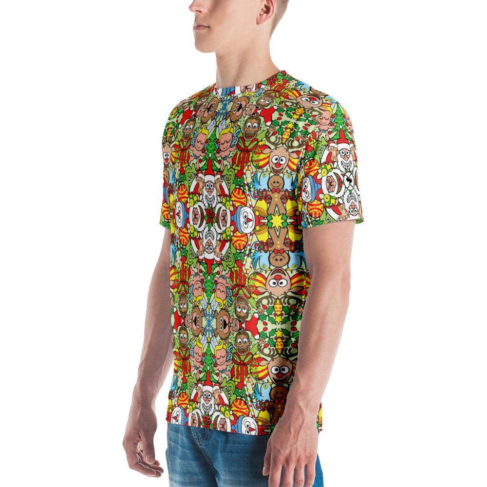 Crazy Christmas in a weird pattern design Men's T-shirt. Side view