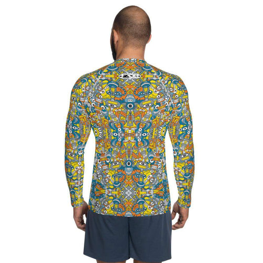 Retro robots doodle art Men's Rash Guard-Rash guards