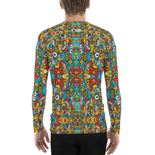 Crazy robots rising from rust in lively junkyards Men's Rash Guard-Rash guards