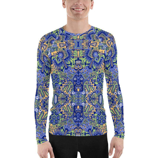 Playful Pre-columbian symbols pattern Men's Rash Guard-Rash guards