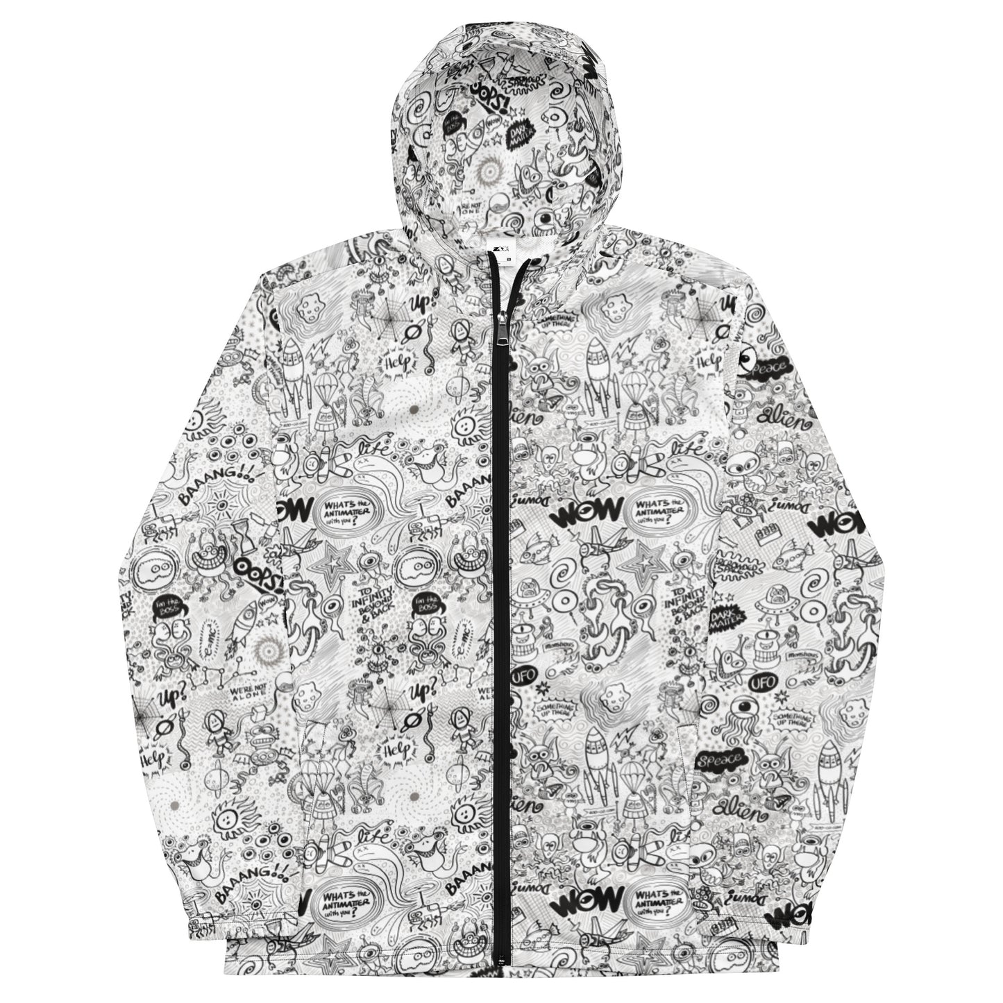 Celebrating the most comprehensive Doodle art of the universe Men’s windbreaker. Front view